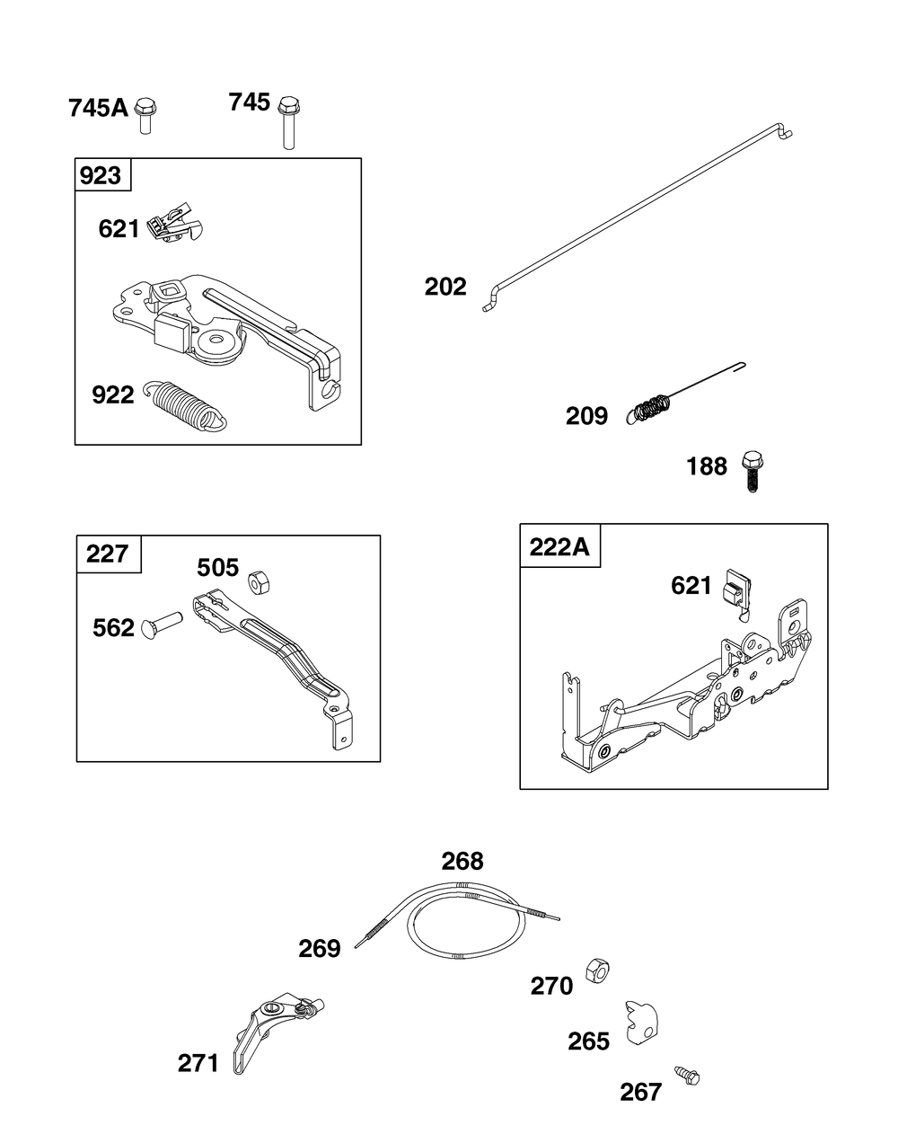 Controls Group Diagram and Parts List for 09P602-0030-H5 020000 - 09Z999 Briggs and Stratton Engine